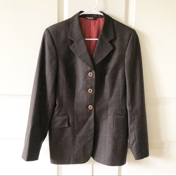 Grand Prix Brown Wool Windowpane Equestrian Show Coat Blazer